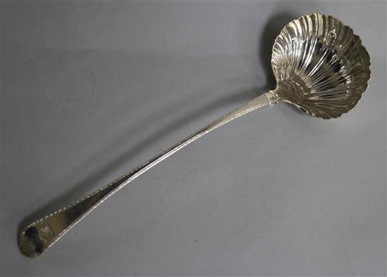 A George III silver feather edge Old English pattern soup ladle, Thomas Edwards?, London, 1769, 5.7 oz.